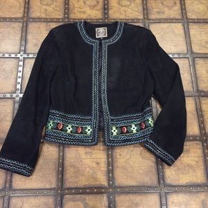 Double D Ranch Wear Embroidered & Beaded Black Lambsuede Leather Jacket …